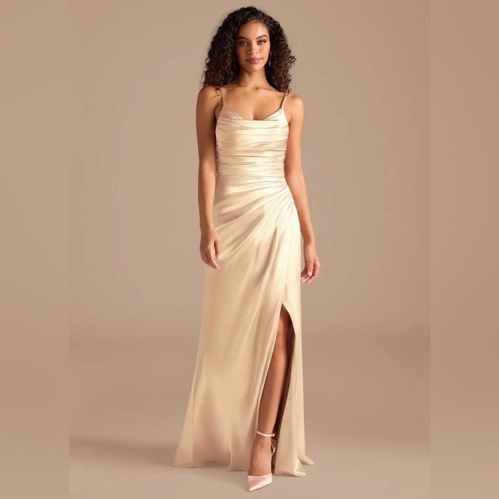 AZAZIE DEANDRA GOLD MERMAID PLEATED METALLIC SATIN DRESS